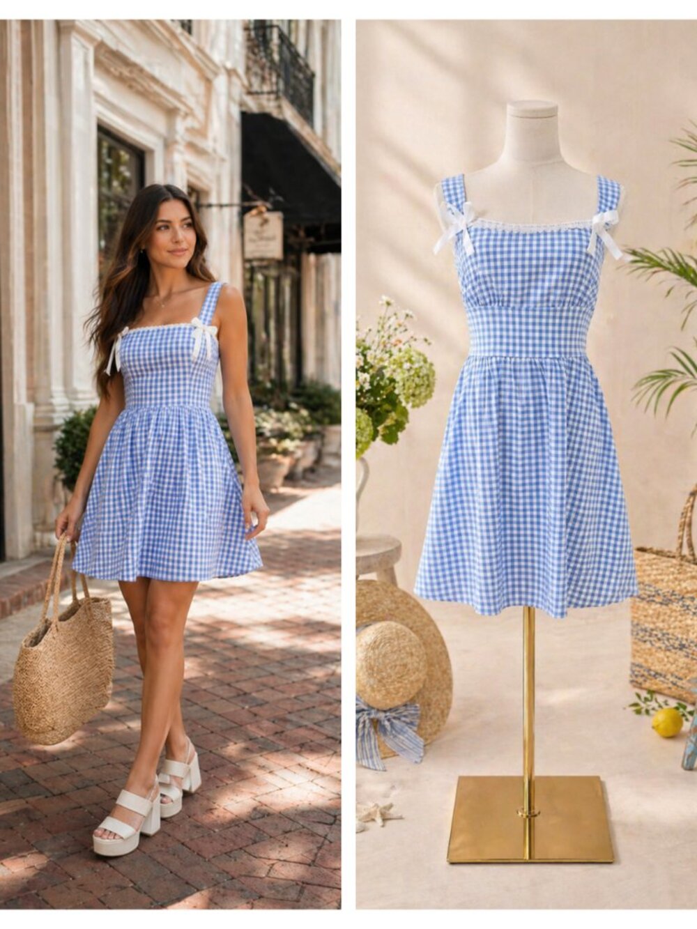 New Smocked Gingham Mini Dress